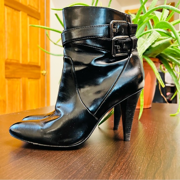 Calvin Klein Cambria Black Zip Ankle High Heel Boots with Buckle | Size 6.5 | - Picture 4 of 14